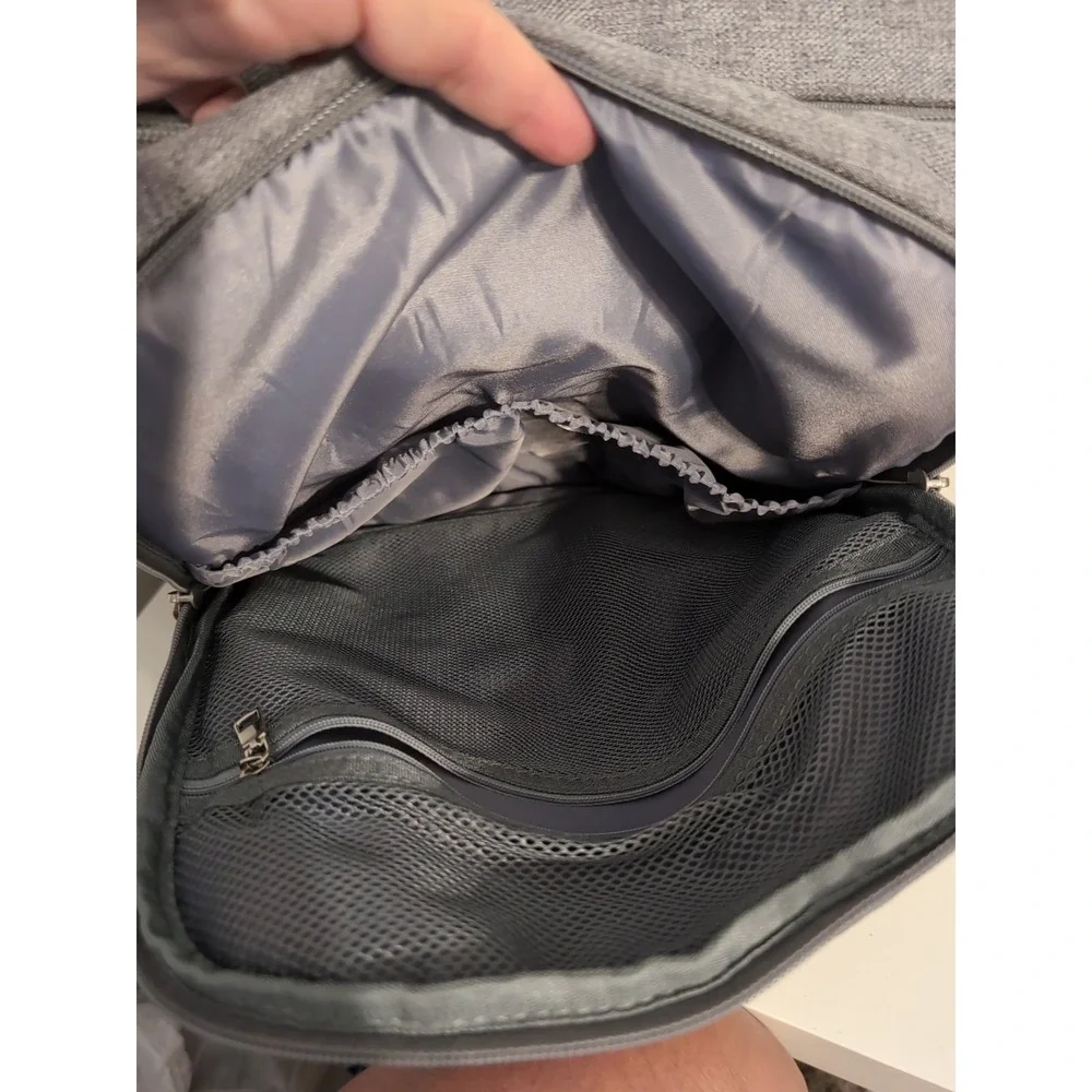 DIKALSLON Gray w/Brown Trim Backpack/Baby Bag Large Pockets Galore‎
